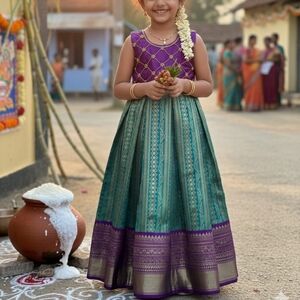 Purple and Green Traditional Dress for Kids